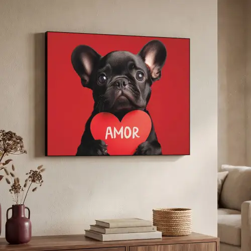 Amor - Hond  - Hartje - Rood Textielframe - compleet frame klein -sfeer3
