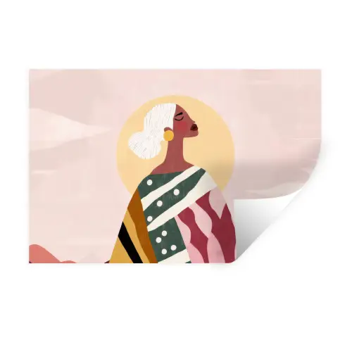 Vrouw - Zon - Kleurrijk Muursticker klein -3d