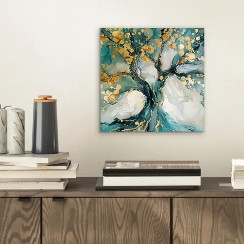 Boom - Modern - Verflook - Turquoise - Goud aluminium wit klein -sfeer1