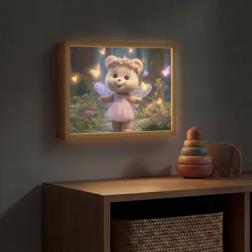 Teddybeer - Bloemenkrans - Vlinders - Elfenvleugels Light Box met batterij (Wandlamp kind) middel -sfeer5_kind
