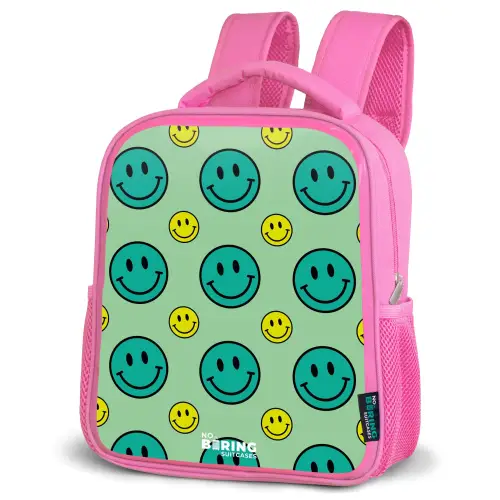 All smiles groen Kinderrugzak - Roze middel -schuin