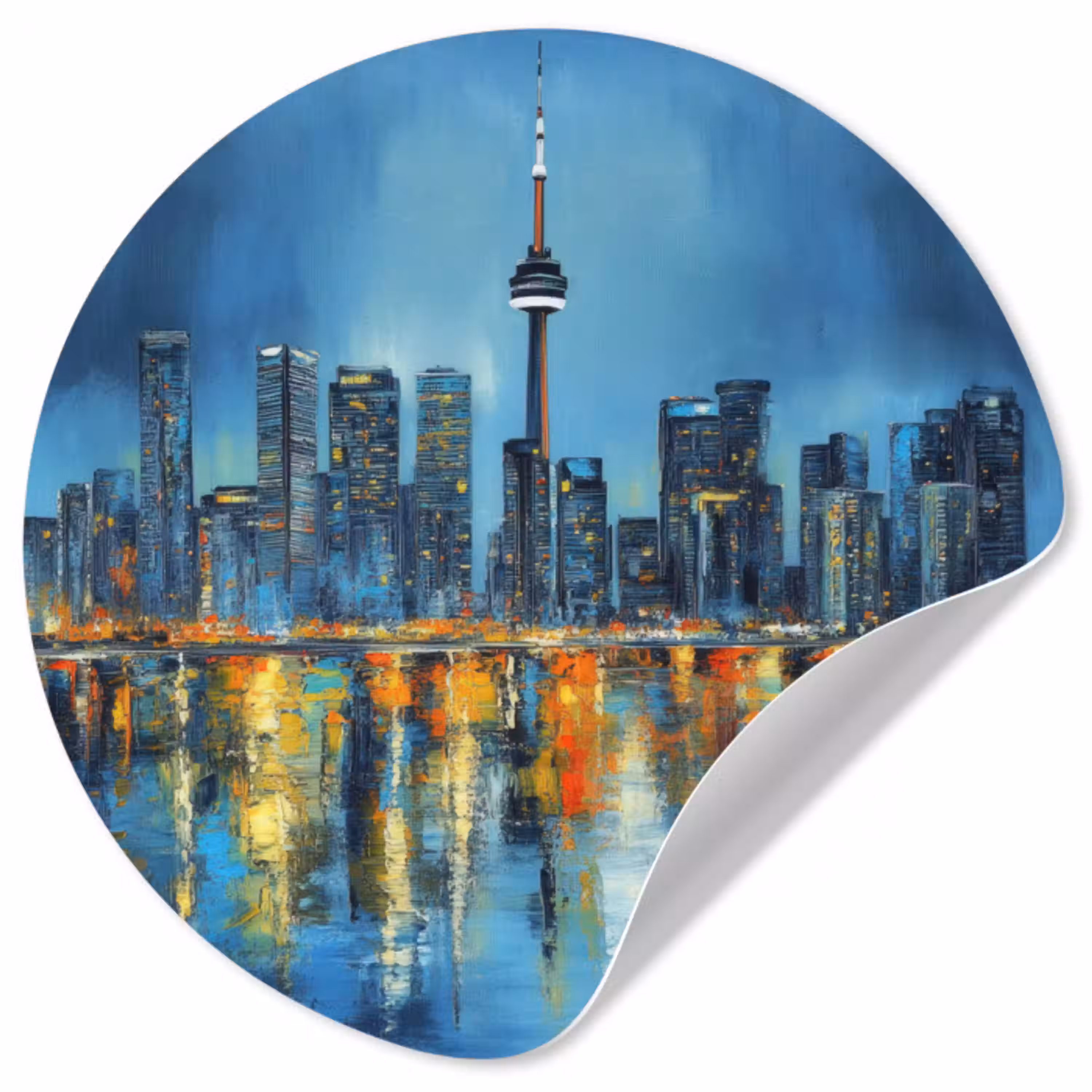 Skyline Toronto - Water - Stadslichten - Toren Wandcirkel behangsticker klein -3d