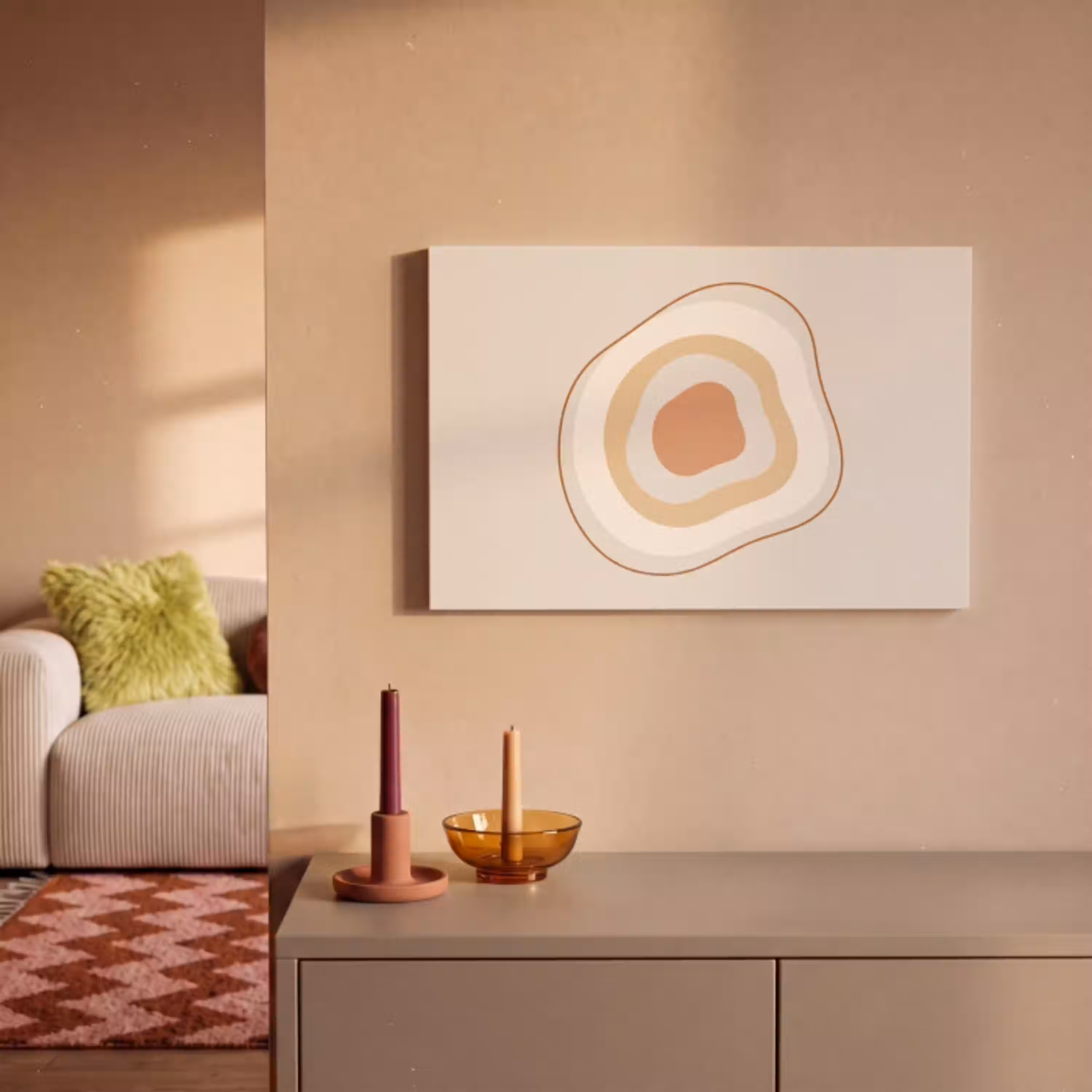 Abstract - Organisch - Modern - Beige - Kunst canvas 2cm klein -sfeer1