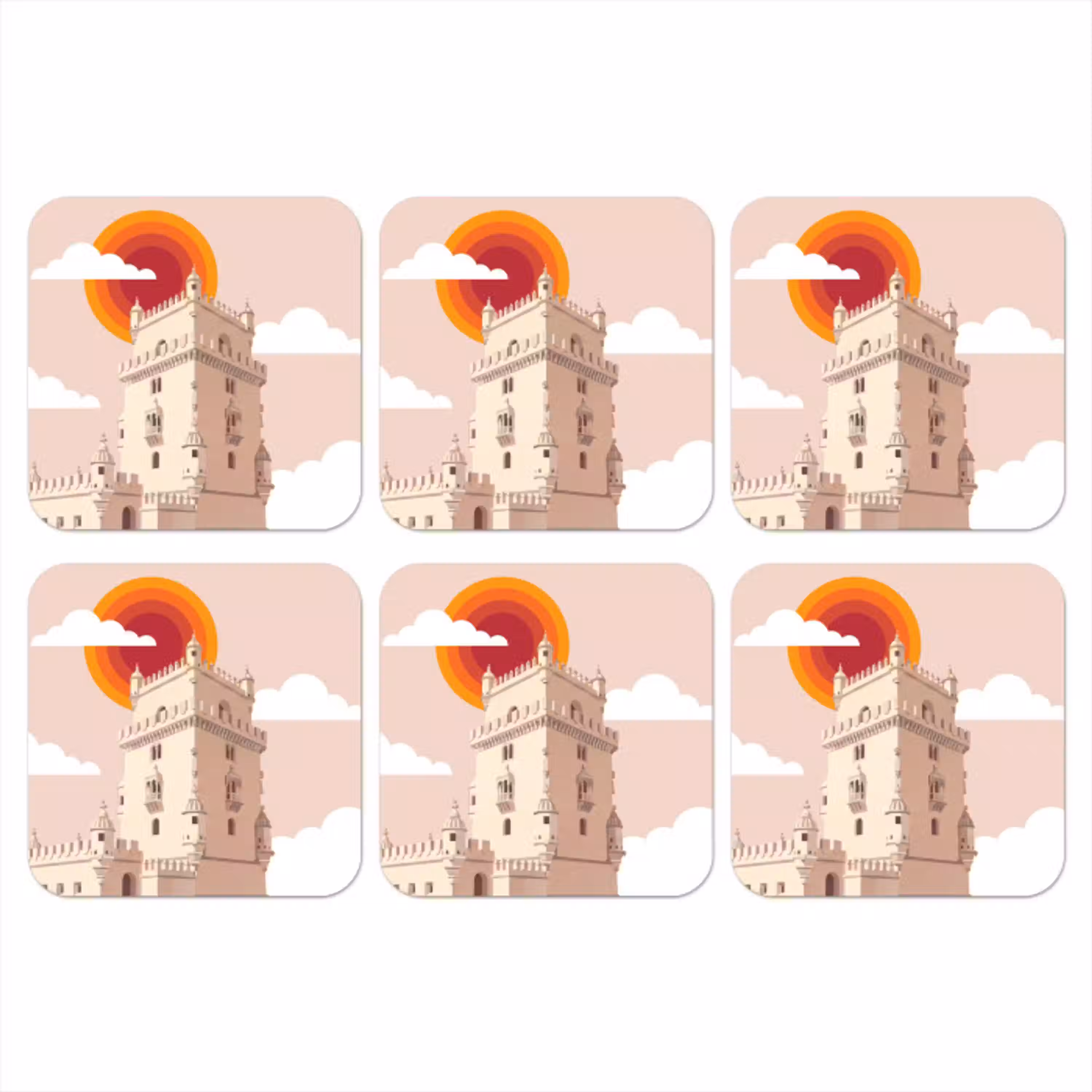 Toren - Rivier - Architectuur - Modern - Oranje onderzetter kurk middel -3d