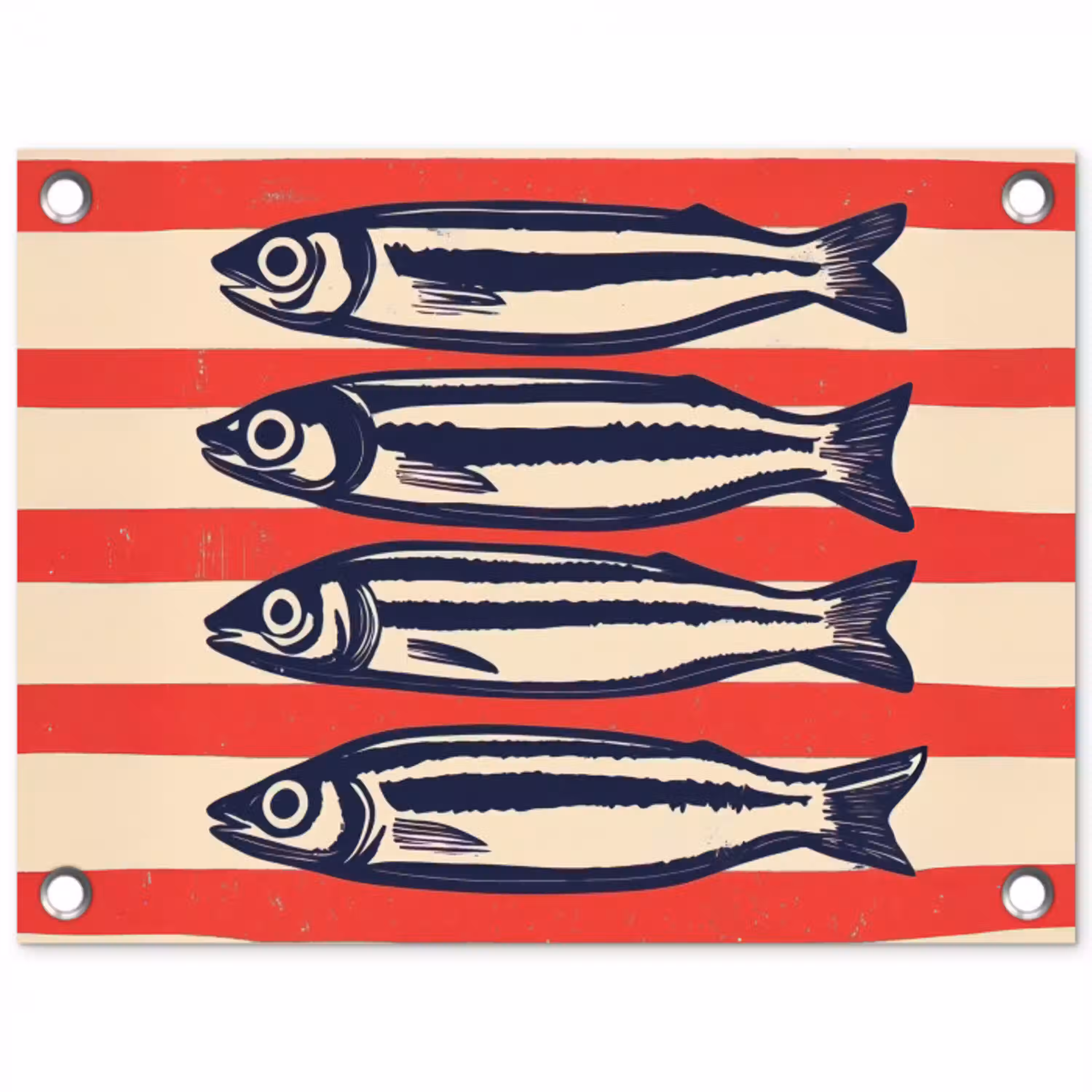 Sardines - Rood en beige strepen tuinposter los doek klein -3d