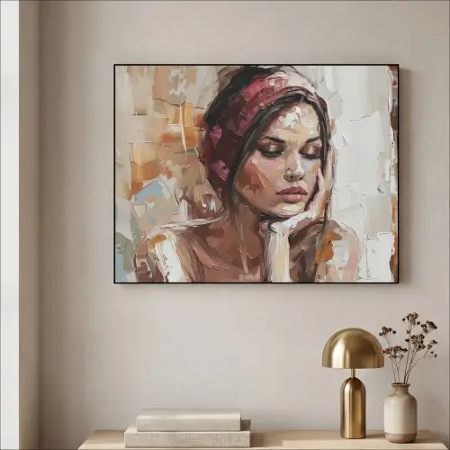 Vrouw - Verflook - Portret - Modern Textielframe zwart klein -sfeer2