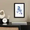 Vogel - Delfts blauw - Illustratie - Bloemen fotolijst zwart zonder passe partout klein -sfeer1