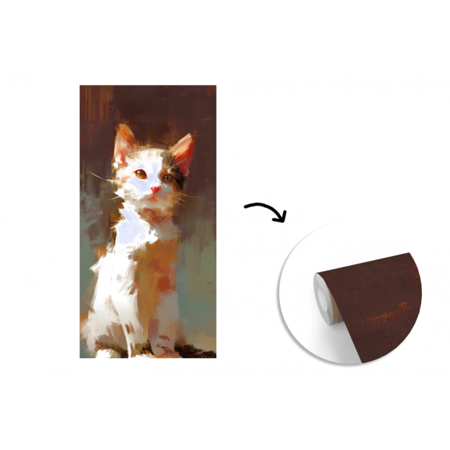 Kat - Geschilderd - Artistiek - Wit fotobehang vinyl groot -3d