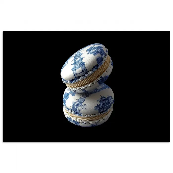 Eten - Macarons - Delfts blauw - Koekjes poster papier klein -3d