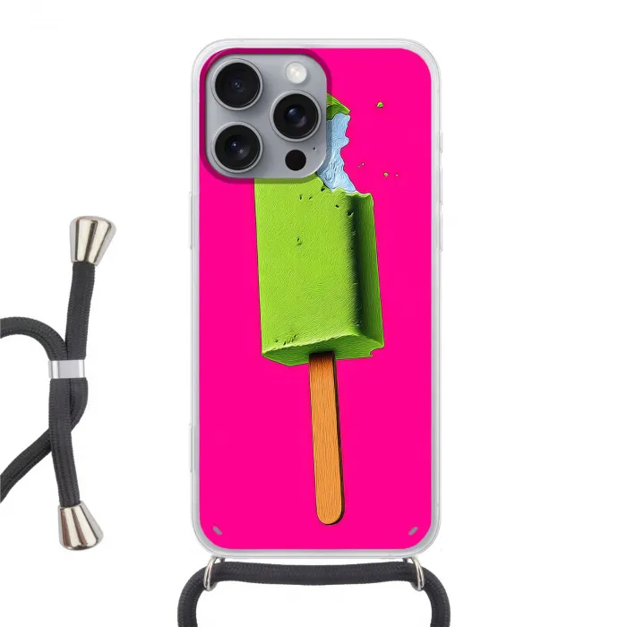 Ijsje - Stokje - Minimalistisch - Groen Hoesje iPhone 16 Pro Max met koord klein -3d