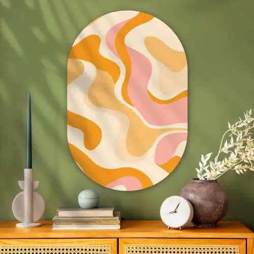 Abstract - Golvend - Oranje Wandcirkel Ovaal Glas middel -sfeer2