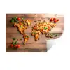 Wereldkaart - Pizza - Houten ondergrond Muursticker klein -3d