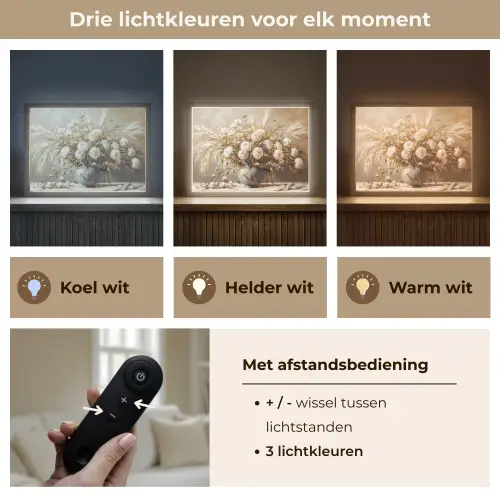 Bloemen - Vaas - Stilleven - Beige Light Box met batterij (Wandlamp) middel -USP_lichtkleurNL