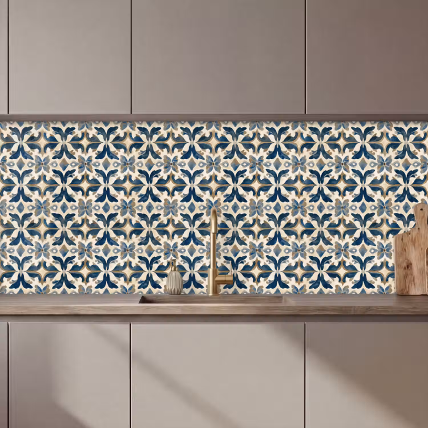 Küchenrückwand - Fliese - Muster - Blau - Beige
