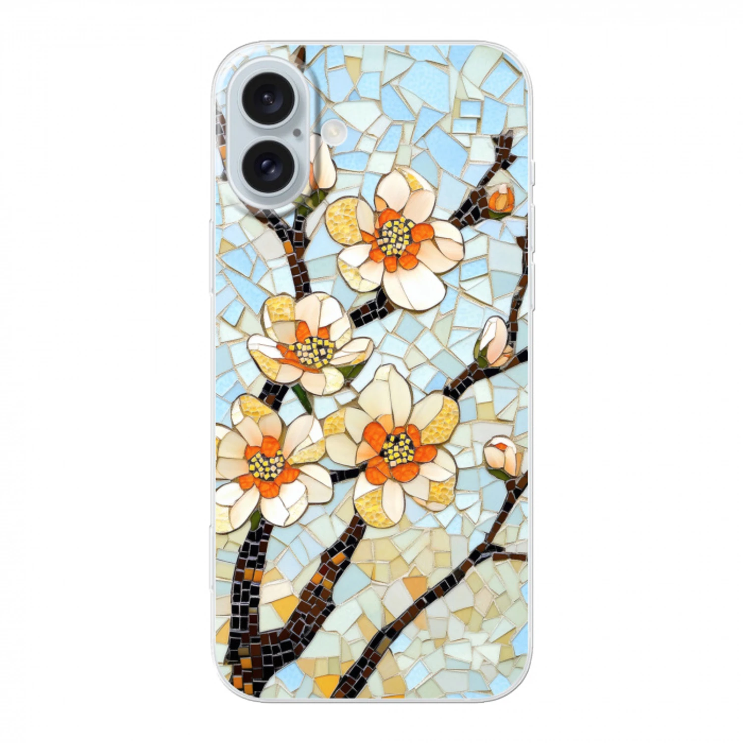 Bloesems - Wit - Mozaïek - Tak Apple iPhone 16 Plus klein -3d