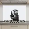 Wijnfles - Otter - Zwart keuken achterwand spatscherm klein -3d_website