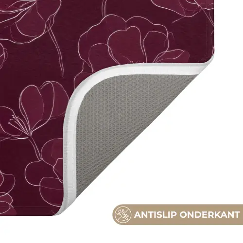 Bloemen - Patroon - Bordeauxrood WCmat klein 1009 -USP_AntislipNL