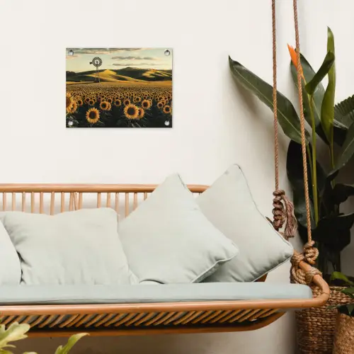 Zonnebloem - Veld - Windmolen tuinposter los doek klein -sfeer7