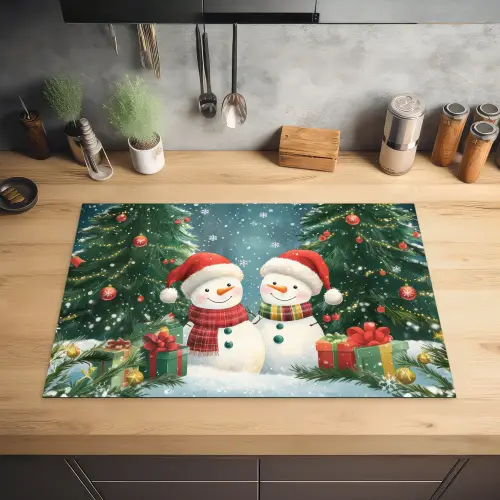 Sneeuwpop - Kerstsneeuw - Groen - Rood Inductie beschermer vinyl 3mm klein -sfeer5