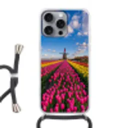 Tulpen - Holland - Molen - Kleurrijk Hoesje iPhone 16 Pro Max met koord klein -3d