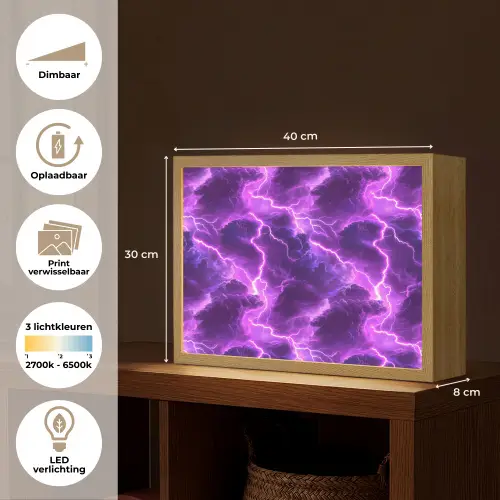 Paars - Bliksem - Wolken Light Box met batterij (Wandlamp) middel 907 -USP_websiteoverzichtNL