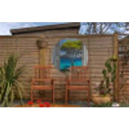 Boom - Tropisch - Zee - Doorkijk - Strand Wandcirkel tuinposter met ringen klein -buiten3