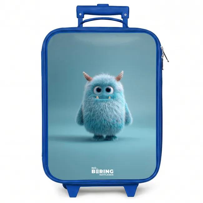 Kinderkoffer blauw - Blauw pluizig monster met hoorns