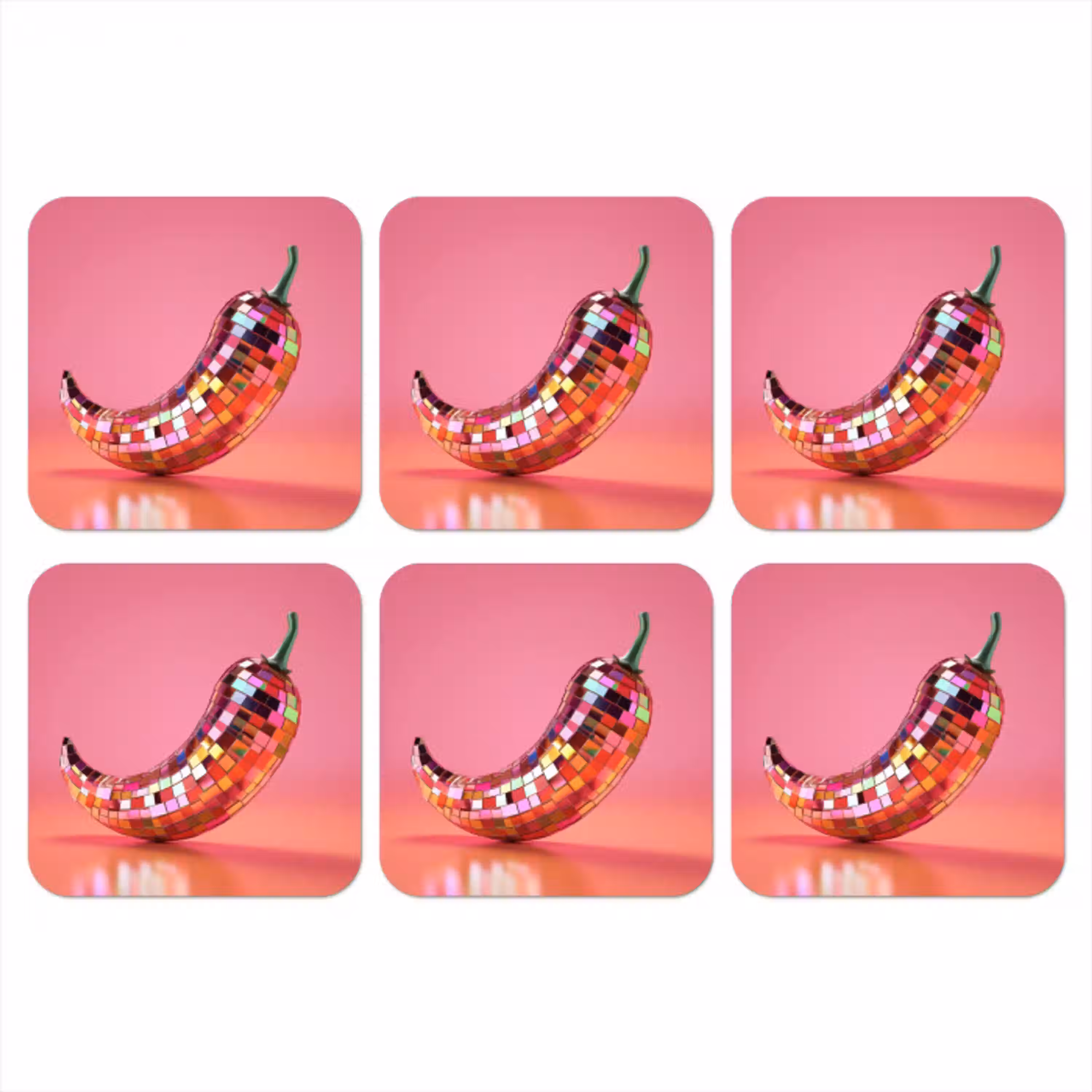 Peper - Disco - Rood - Glitter onderzetter kurk middel -3d