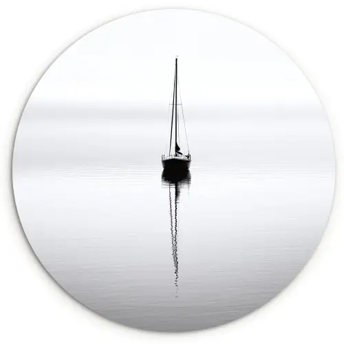 Zeilboot - Zwart - Water - Silhouet Wandcirkel plexiglas klein -3d