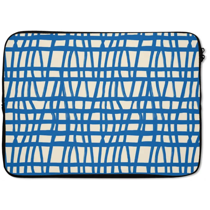 Ruitpatroon - Blauw - Crème laptophoes neopreen klein 279 -zkaufland3dotto