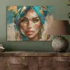 Vrouw - Portret - Goud - Luxe - Blauw PET vilt klein -sfeer2