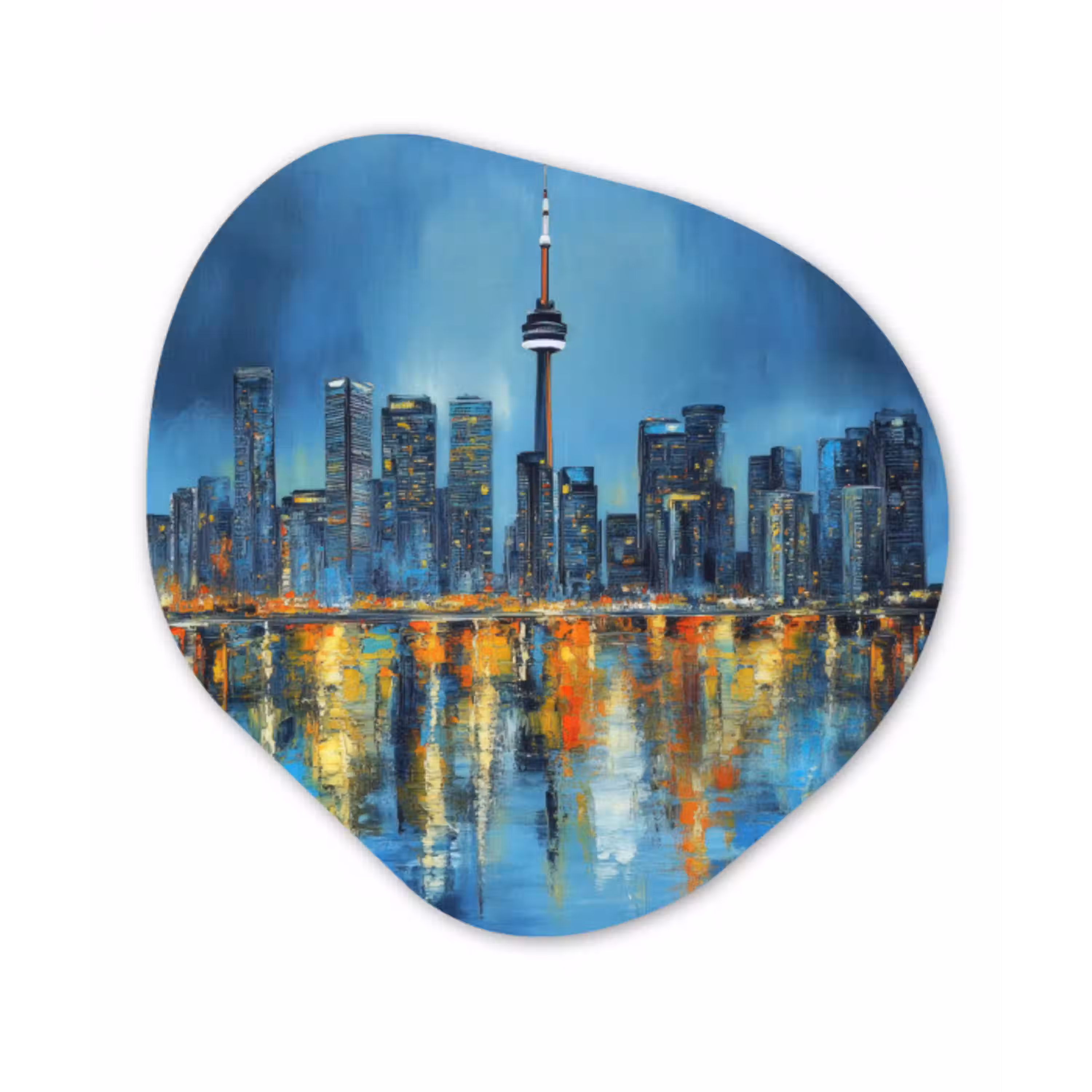 Skyline Toronto - Water - Stadslichten - Toren Wandcirkel Organisch Plexiglas middel -3d