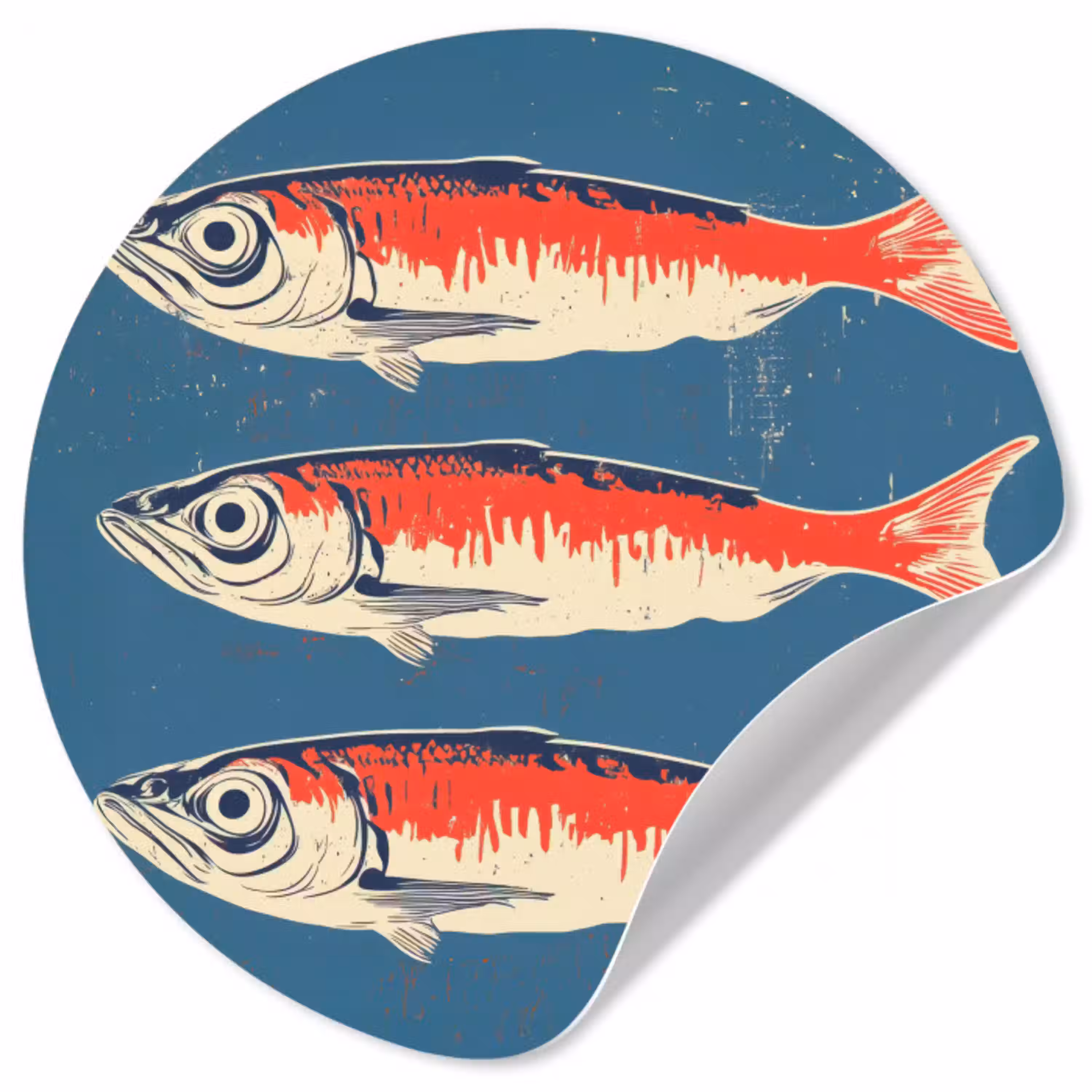 Vissen - Rood - Blauw Wandcirkel behangsticker klein -3d