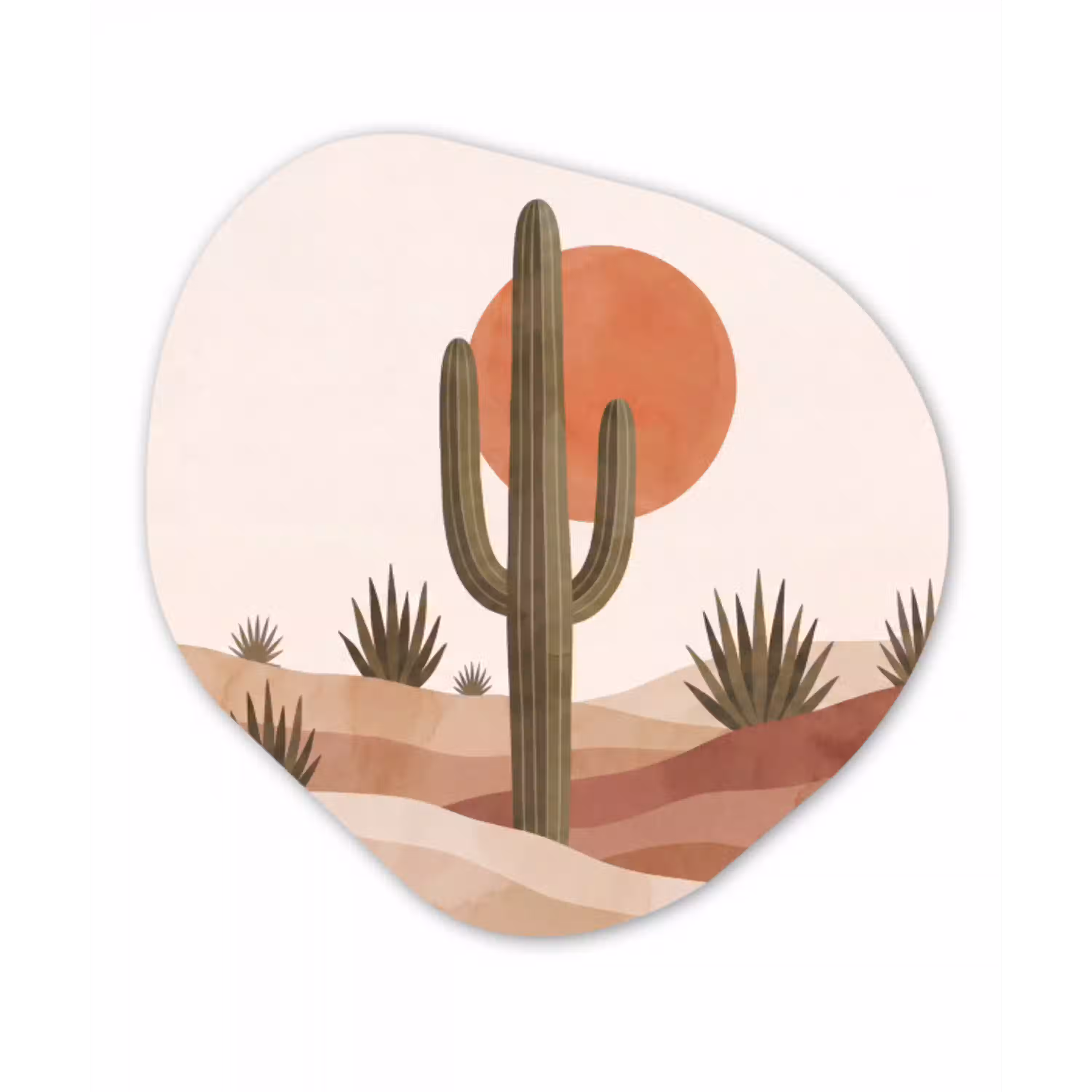 Cactus - Duinen - Modern - Landschap - Groen Wandcirkel Organisch Aluminium middel -3d