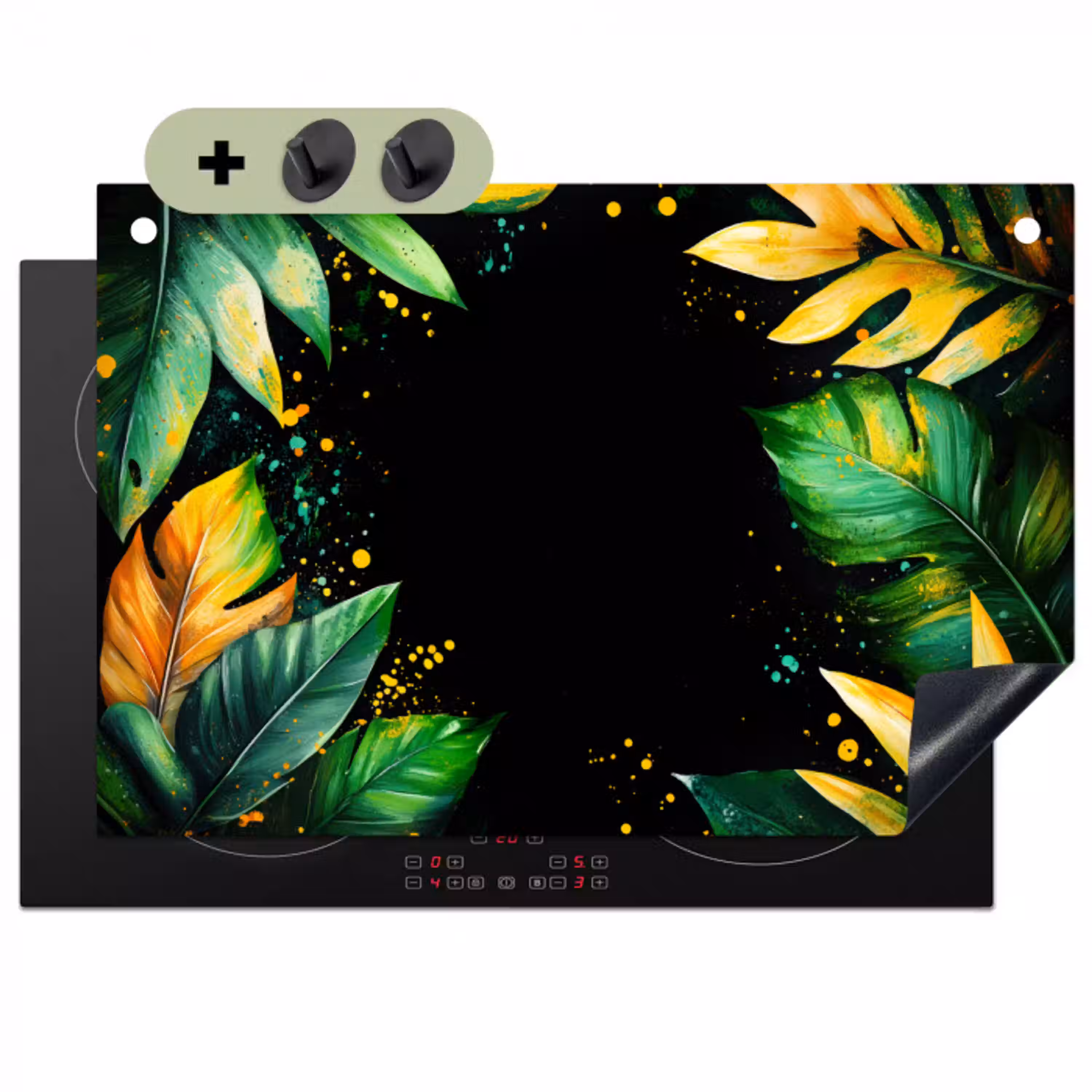 Bladeren - Groen - Geel - Verf - Jungle Inductie beschemer met haakjes klein -3d