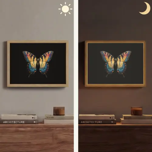 Vlinder - Kleurrijk - Speels Light Box met batterij (Wandlamp) middel -sfeer3