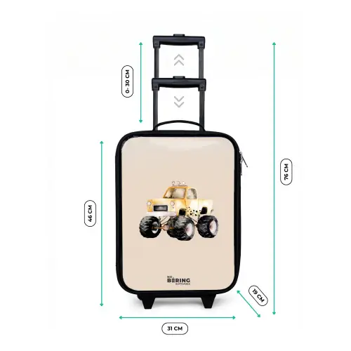Gele monstertruck op een beige achtergrond Kinderkoffer - Zwart klein -productfoto_formaten