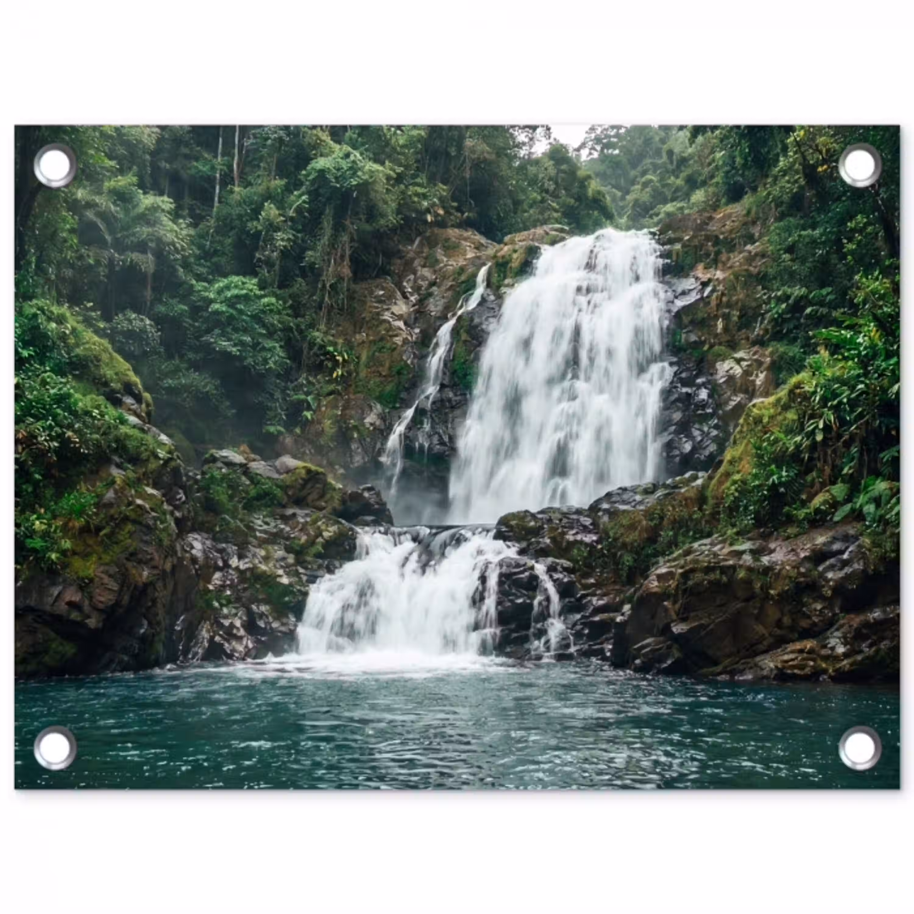 Waterfall - Forest - Nature - Greenkhgyguyg tuinposter los doek klein -3d
