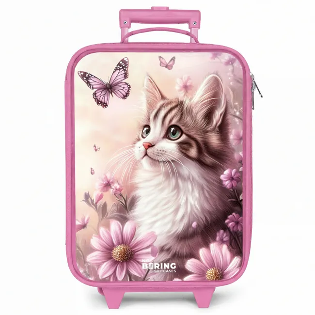 Kinderkoffer roze - Kat - Paars - Vlinders - Bloemen