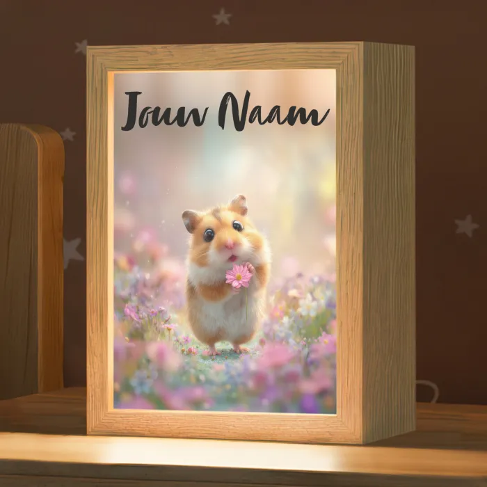 Hamster - Bloemen - Roze - Oranje Light Box met kabel (Kinderlampje) klein -zzz_3d_website