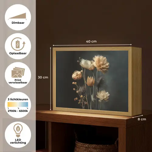 Boeket - Bloemen - Licht - Zwart Light Box met batterij (Wandlamp) middel -USP_websiteoverzichtNL