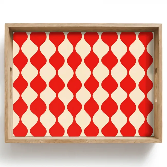 Tablett - Wellenförmiges Muster - Retro - Rot - Beige