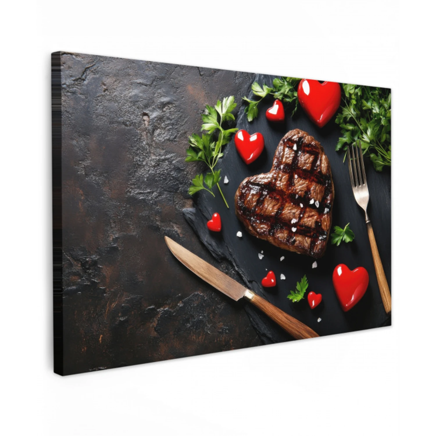 Steak - Hart - Bestek Tuinposter op houten frame 2 cm dik klein -3d