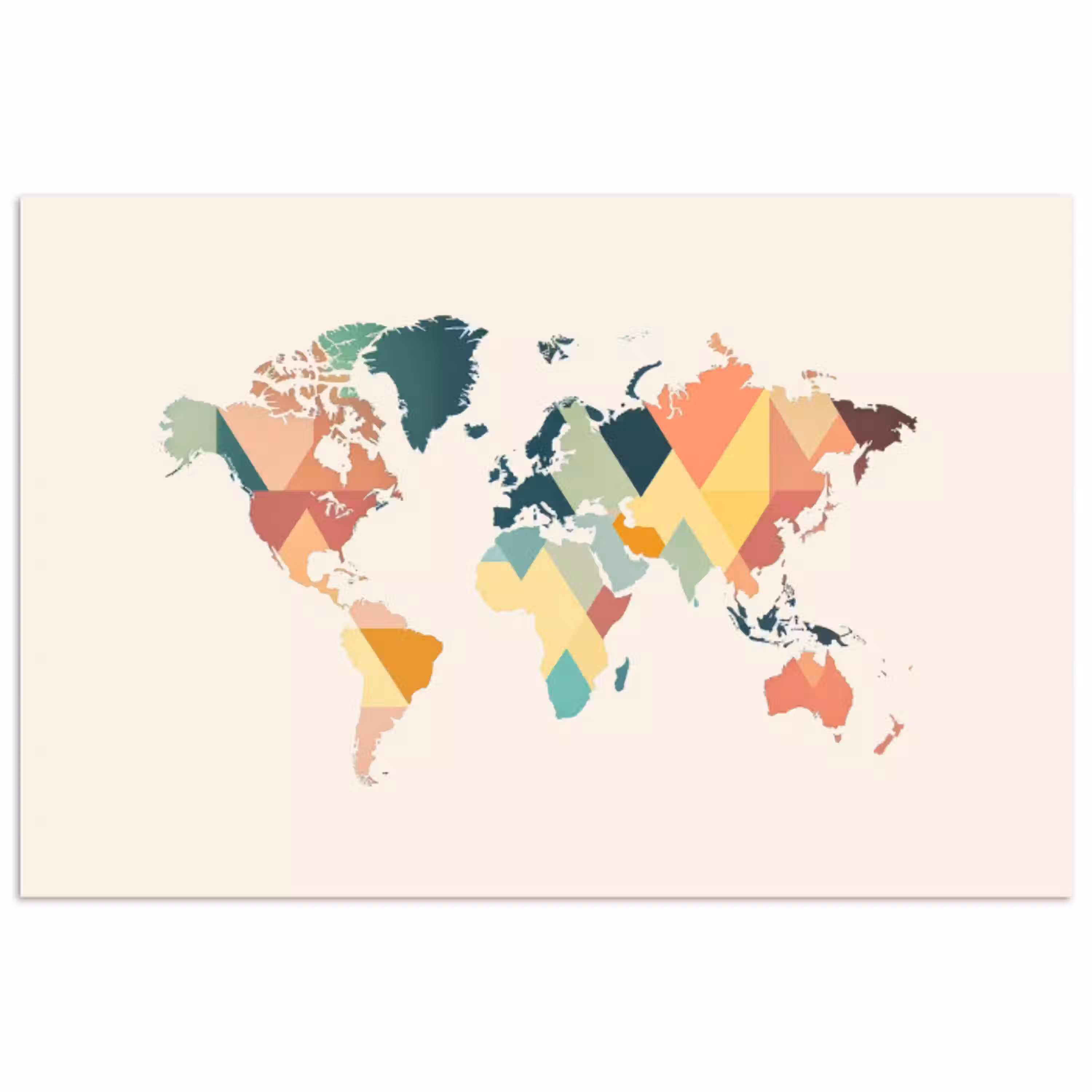 Wereldkaart - Geometrisch - Pastelkleuren - Modern poster papier klein -3d
