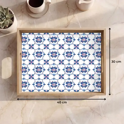 Modern - Patroon - Blauw - Roze Dienblad Rechthoek middel 911 -USP_Formaat