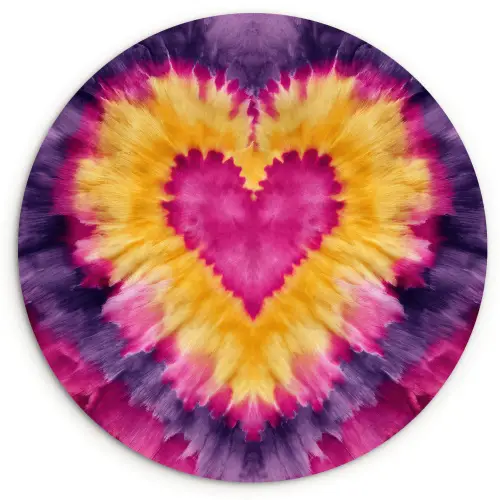 Tie dye - Hartvorm - Vlammen - Oranje Wandcirkel kunststof plaat 5mm dik klein -3d