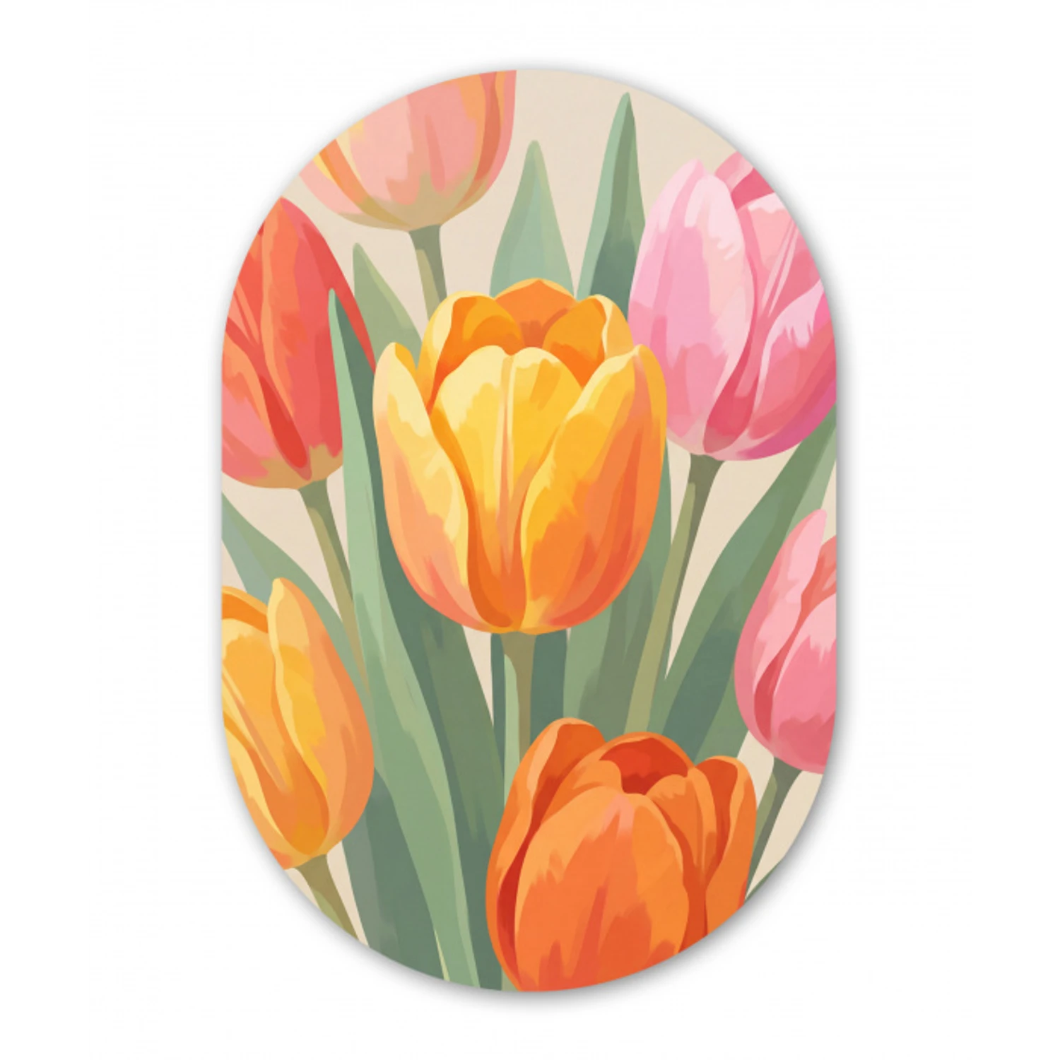 Tulpen - Abstract - Kleurrijk Wandcirkel Ovaal Aluminium middel -3d