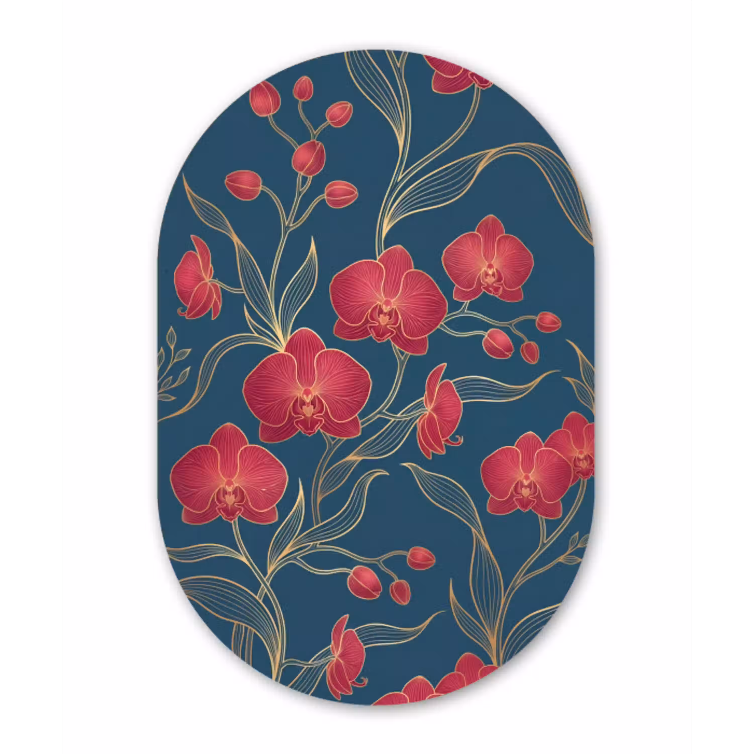 Bloemen - Rood - Goud Wandcirkel Ovaal Glas middel -3d