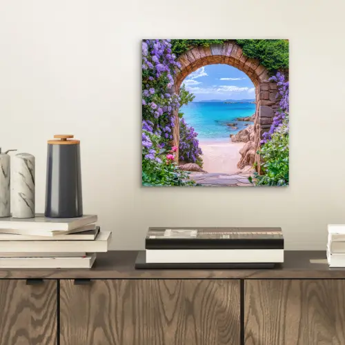 Doorkijk - Poort - Zee - Strand - Rotsen aluminium wit klein -sfeer1