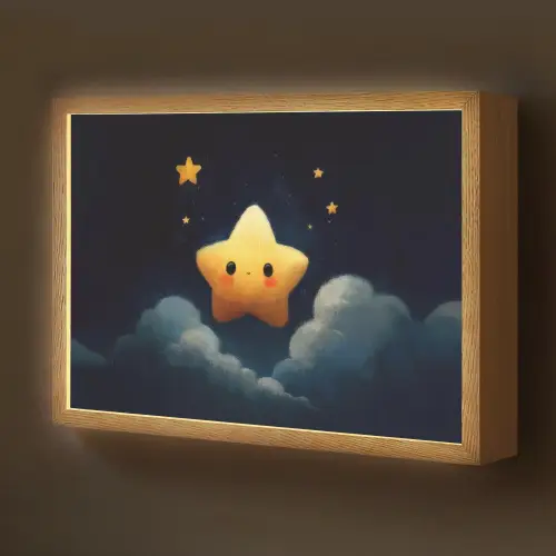 Ster - Gezichtje - Nacht - Wolken Light Box met batterij (Wandlamp kind) middel -z3d_website